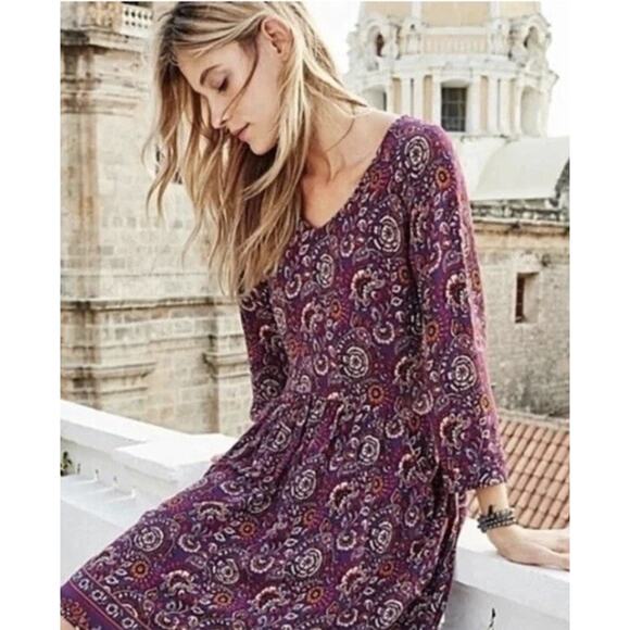 Garnet Hill Purple Floral Paisley Bohemian Pocket Detail Ladies Career Dress 14 - Picture 2 of 10